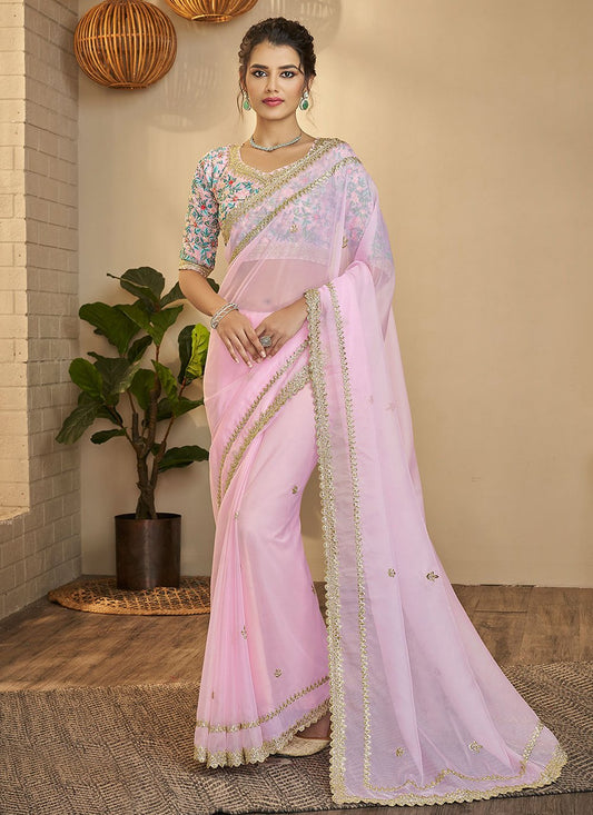 Classic Organza Pink Thread Saree