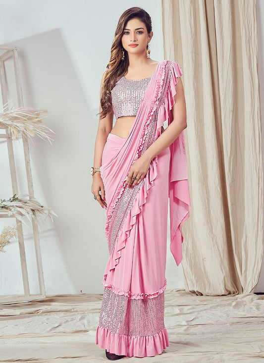 Classic Imported Pink Sequins Saree