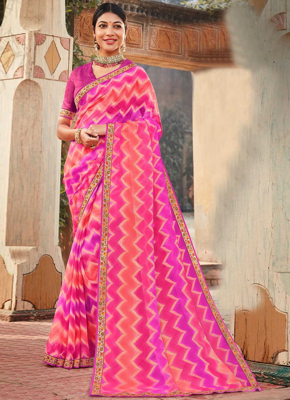 Classic Brasso Pink Fancy Work Saree
