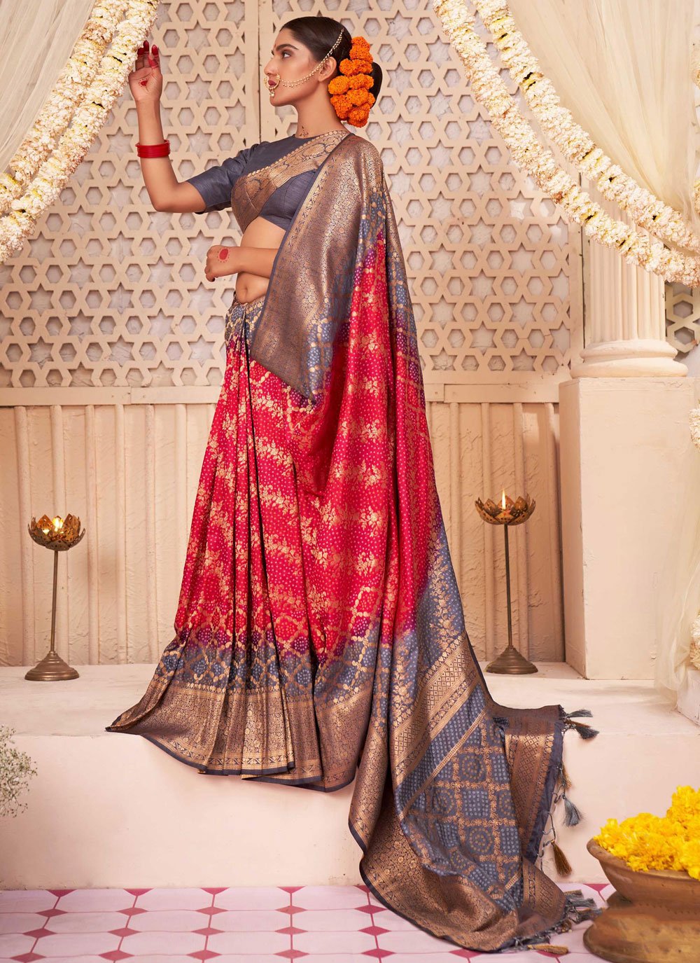 Contemporary Raw Silk Pink Woven Saree