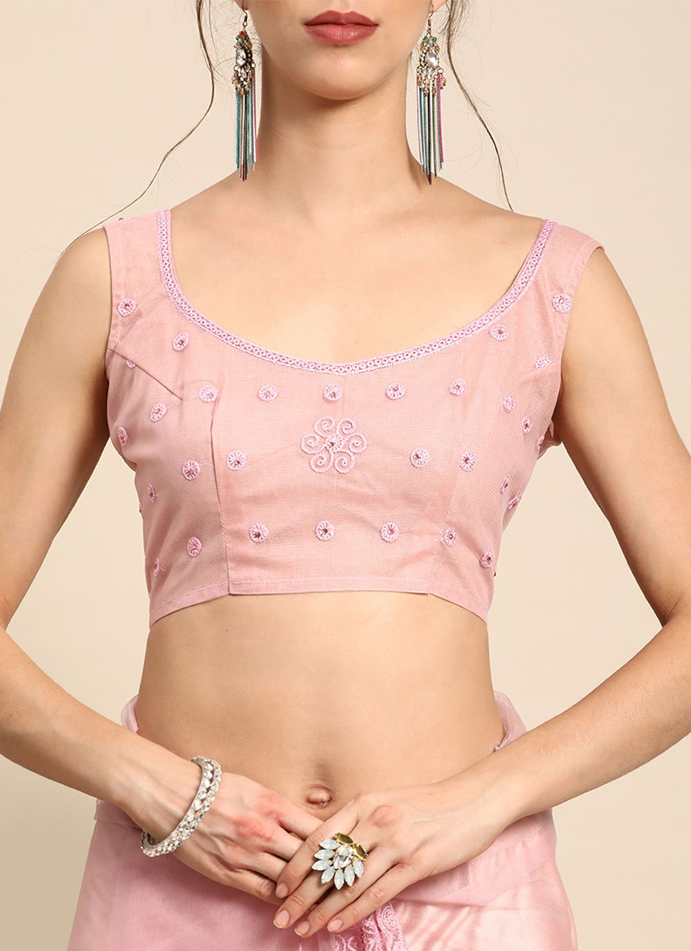 Contemporary Net Pink Embroidered Saree