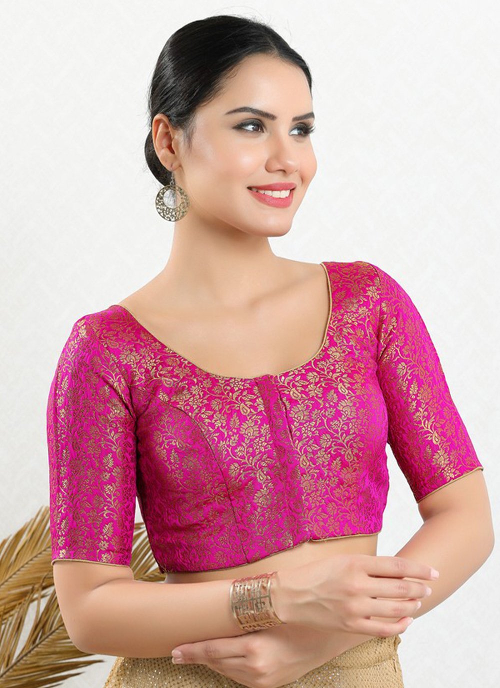 Designer Blouse Jacquard Pink Print Blouse