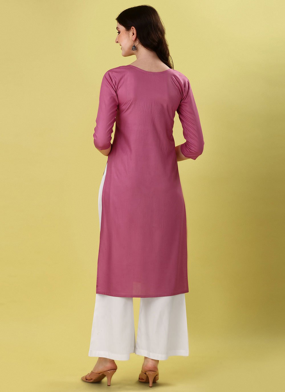 Designer Kurti Rayon Pink Embroidered Kurtis