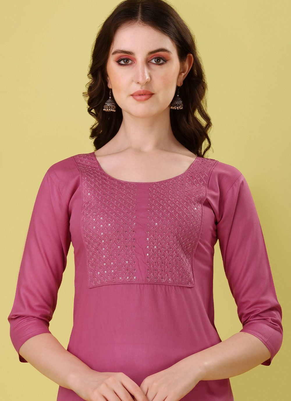 Designer Kurti Rayon Pink Embroidered Kurtis