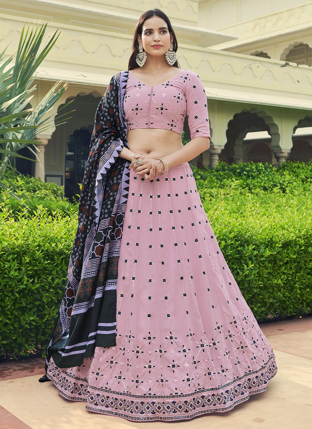 Lehenga Choli Georgette Pink Embroidered Lehenga Choli