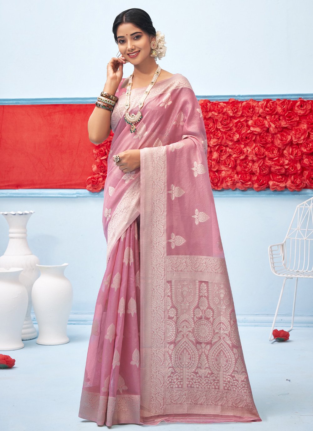 Traditional Saree Cotton Pink Weaving Saree