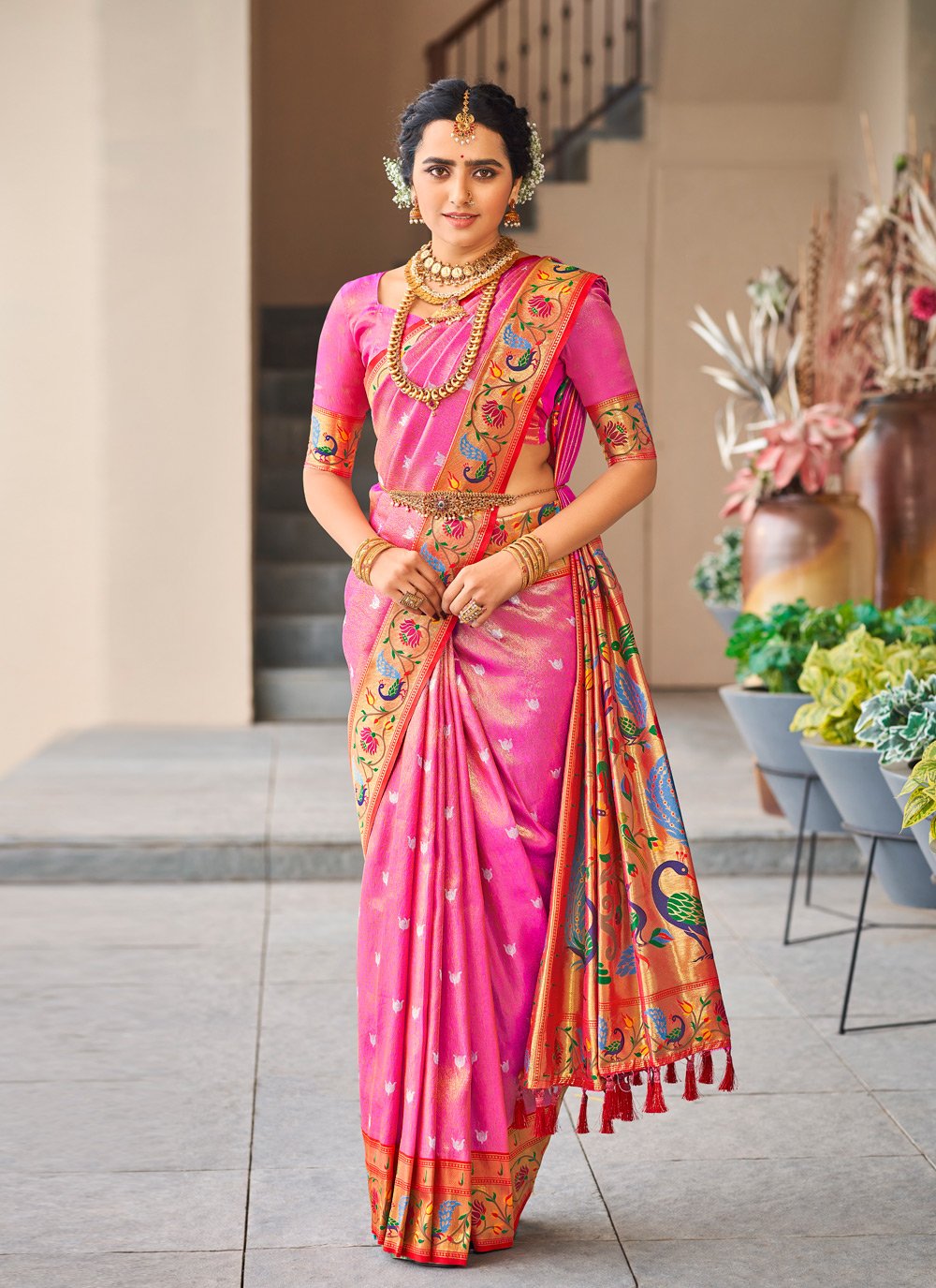 Traditional Saree Silk Pink Weaving Saree