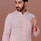 Kurta Pyjama Georgette Pink Embroidered Mens