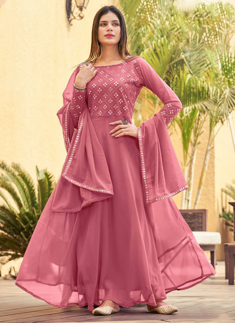 Salwar Suit Georgette Pink Mirror Salwar Kameez