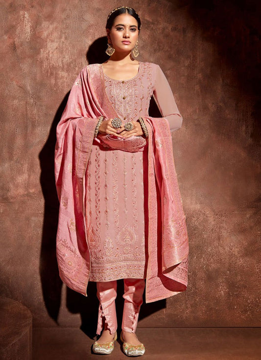 Salwar Suit Georgette Pink Embroidered Salwar Kameez