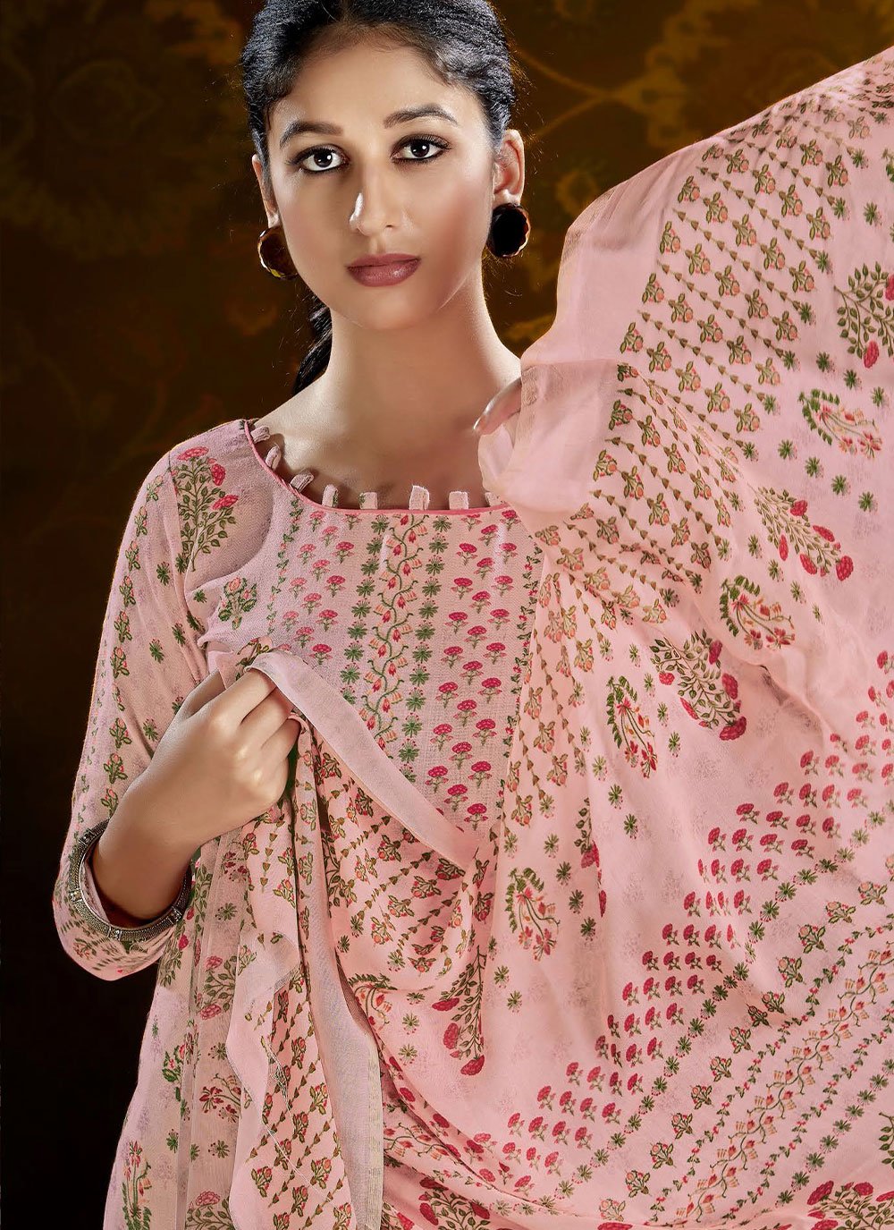 Salwar Suit Pashmina Pink Print Salwar Kameez