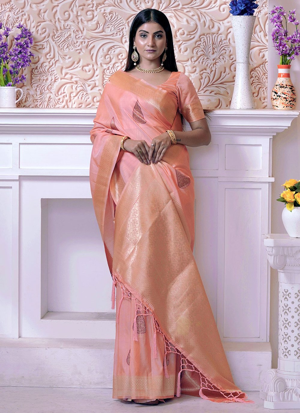Classic Silk Pink Weaving Saree