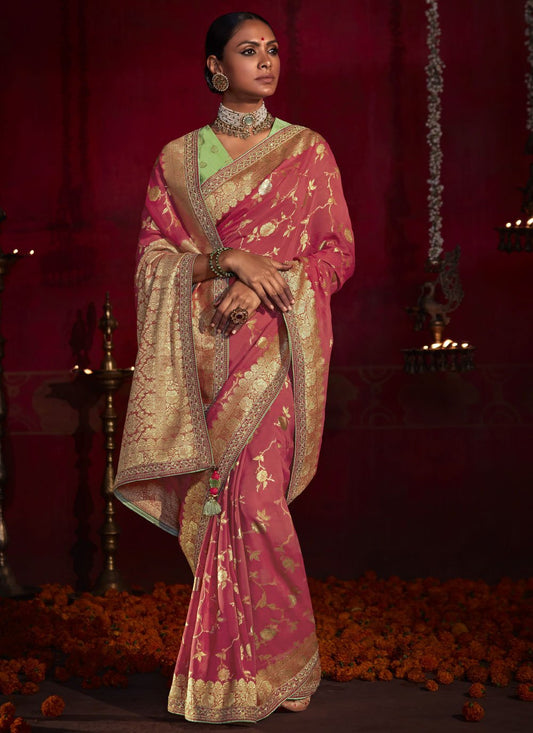 Classic Silk Pink Weaving Saree