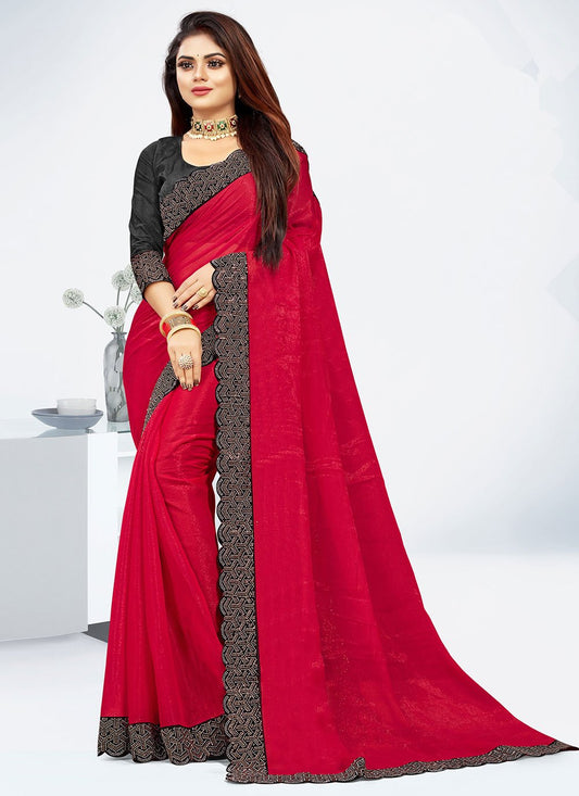 Classic Georgette Pink Lace Saree