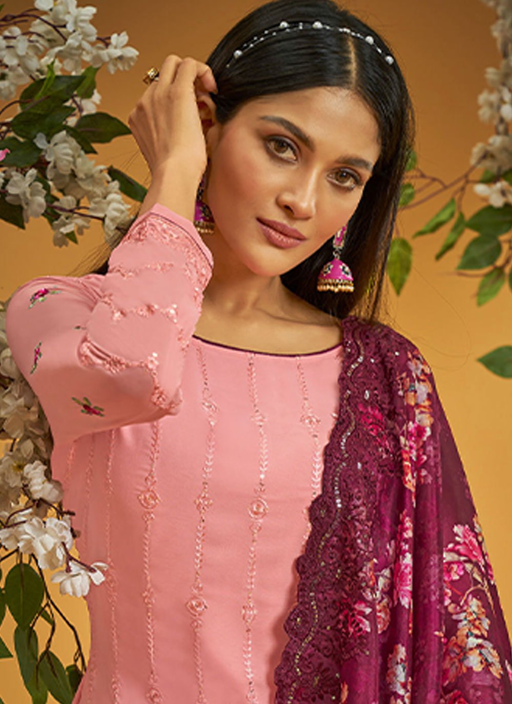 Salwar Suit Georgette Pink Embroidered Salwar Kameez