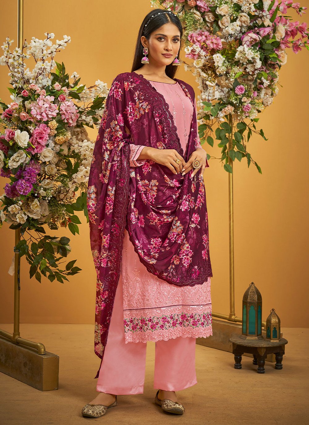 Salwar Suit Georgette Pink Embroidered Salwar Kameez