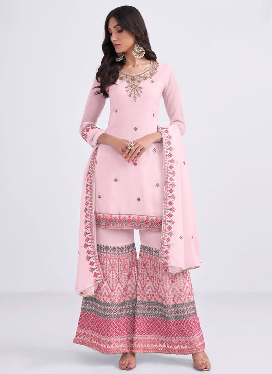 Trendy Suit Georgette Pink Khatli Work Salwar Kameez