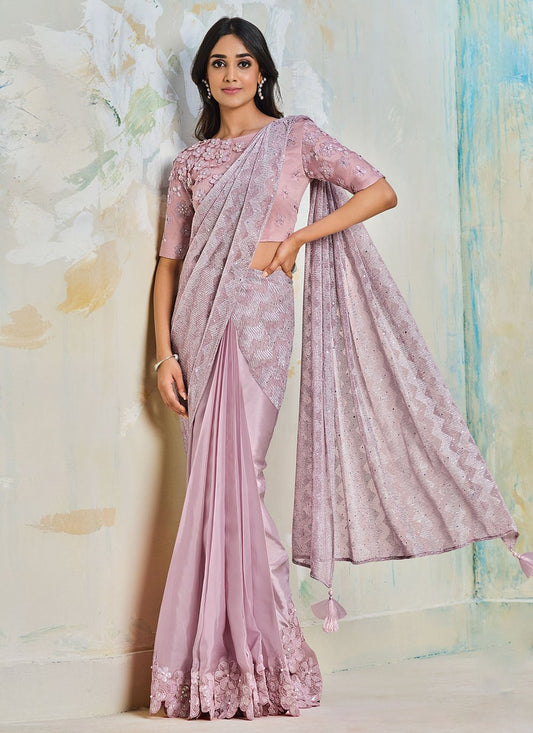 Trendy Saree Satin Silk Pink Sequins Saree