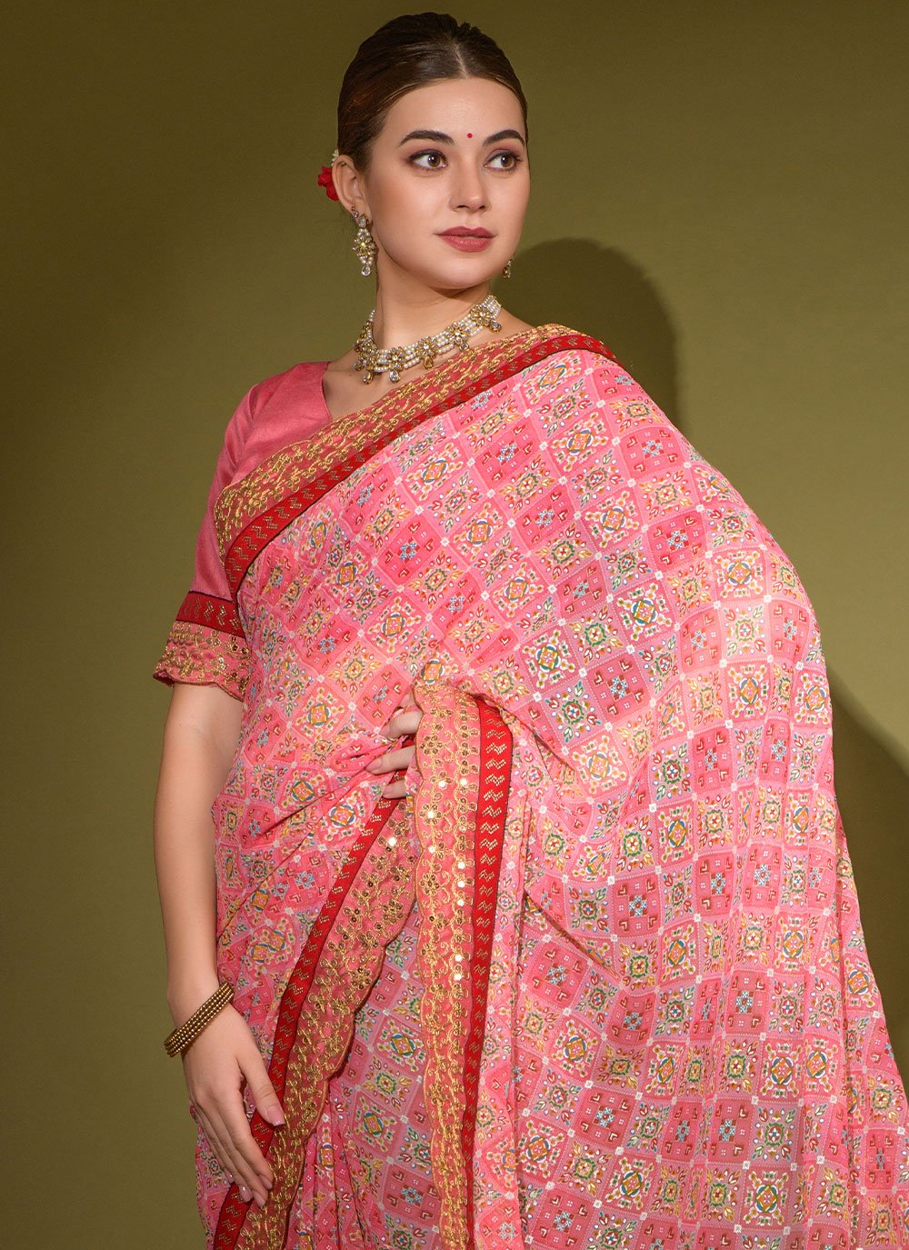 Trendy Saree Chiffon Pink Lace Saree
