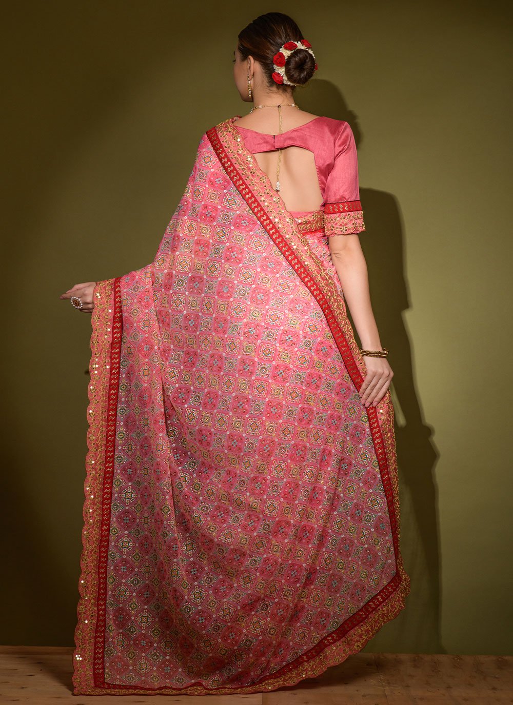 Trendy Saree Chiffon Pink Lace Saree