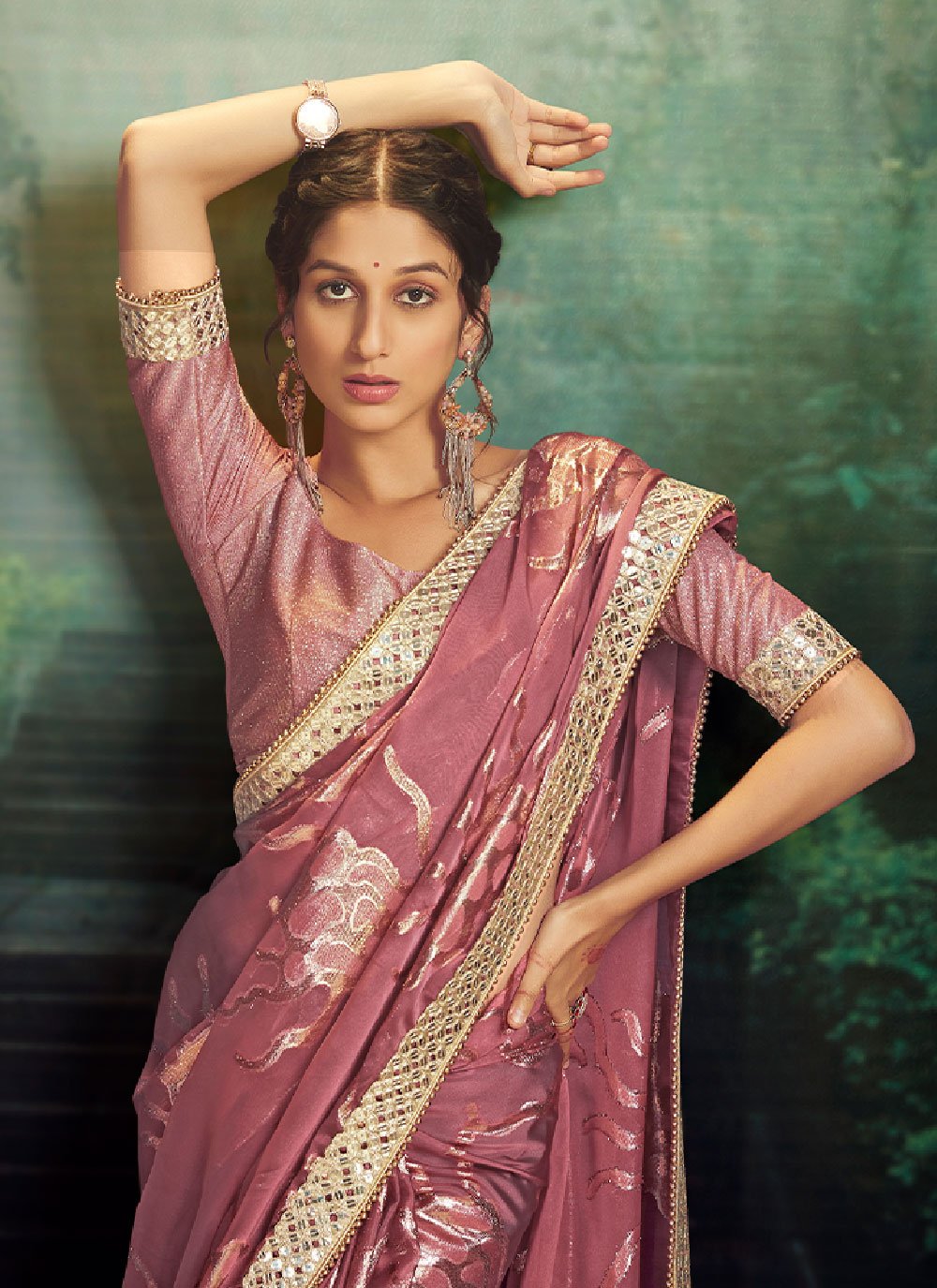 Trendy Saree Jacquard Rangoli Pink Fancy Work Saree