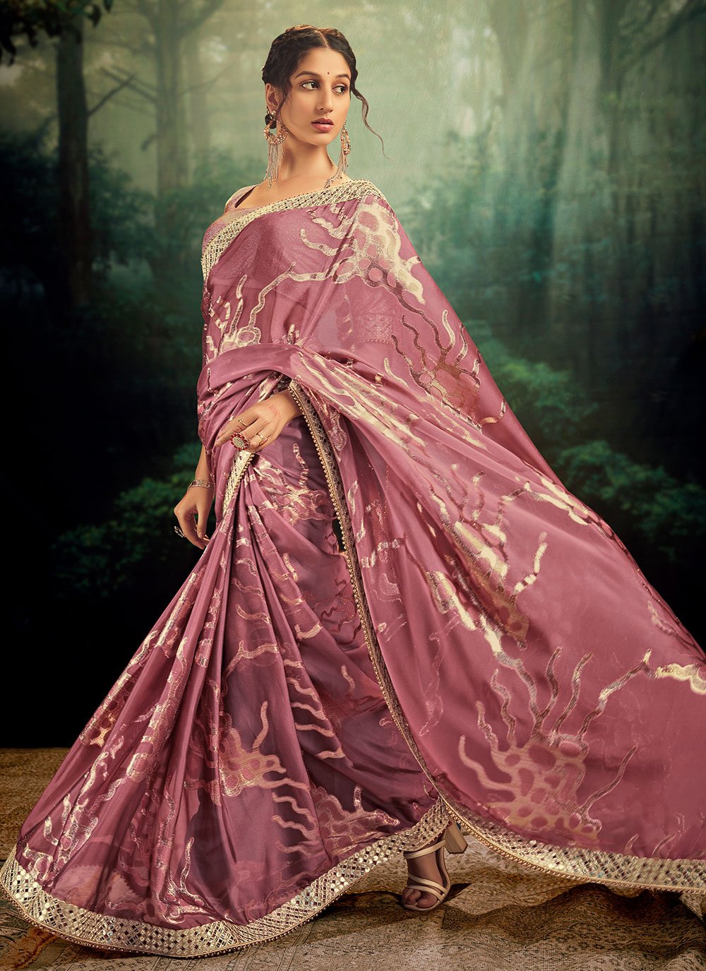 Trendy Saree Jacquard Rangoli Pink Fancy Work Saree