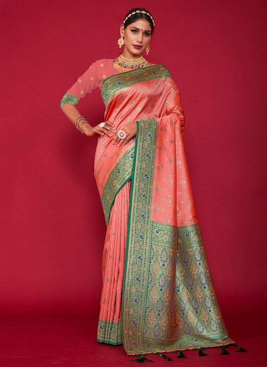 Trendy Saree Silk Pink Weaving Saree