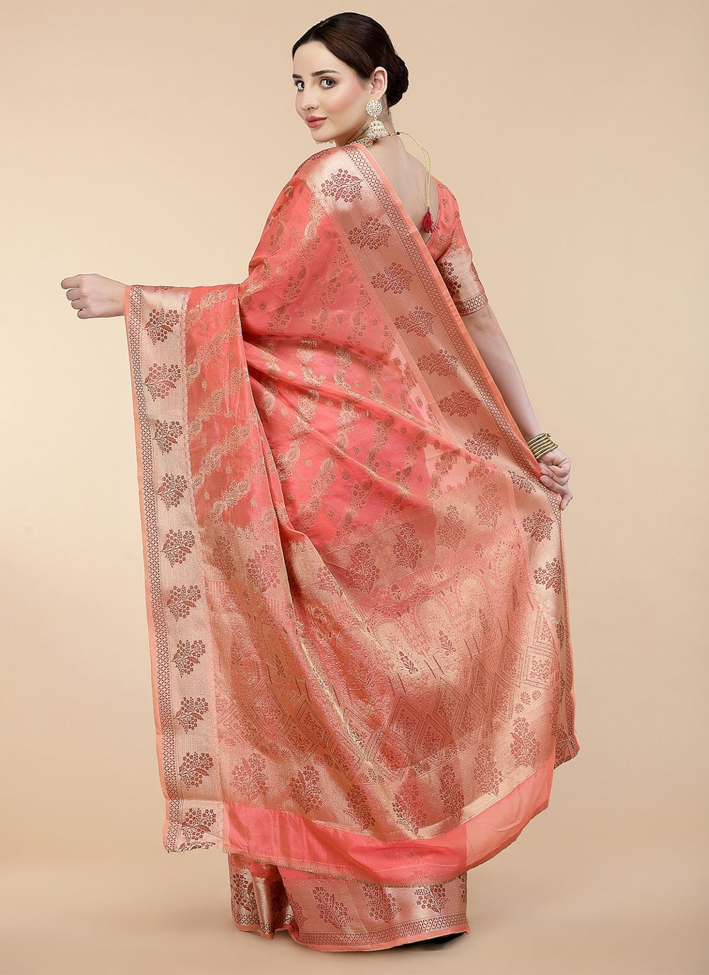 Contemporary Organza Pink Patch Border Saree