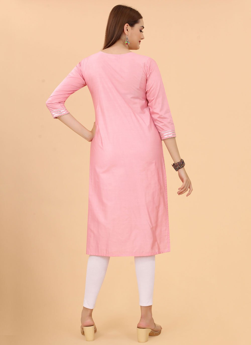 Casual Kurti Cotton Pink Embroidered Kurtis