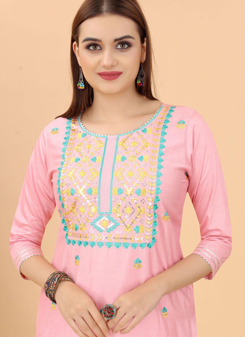 Casual Kurti Cotton Pink Embroidered Kurtis