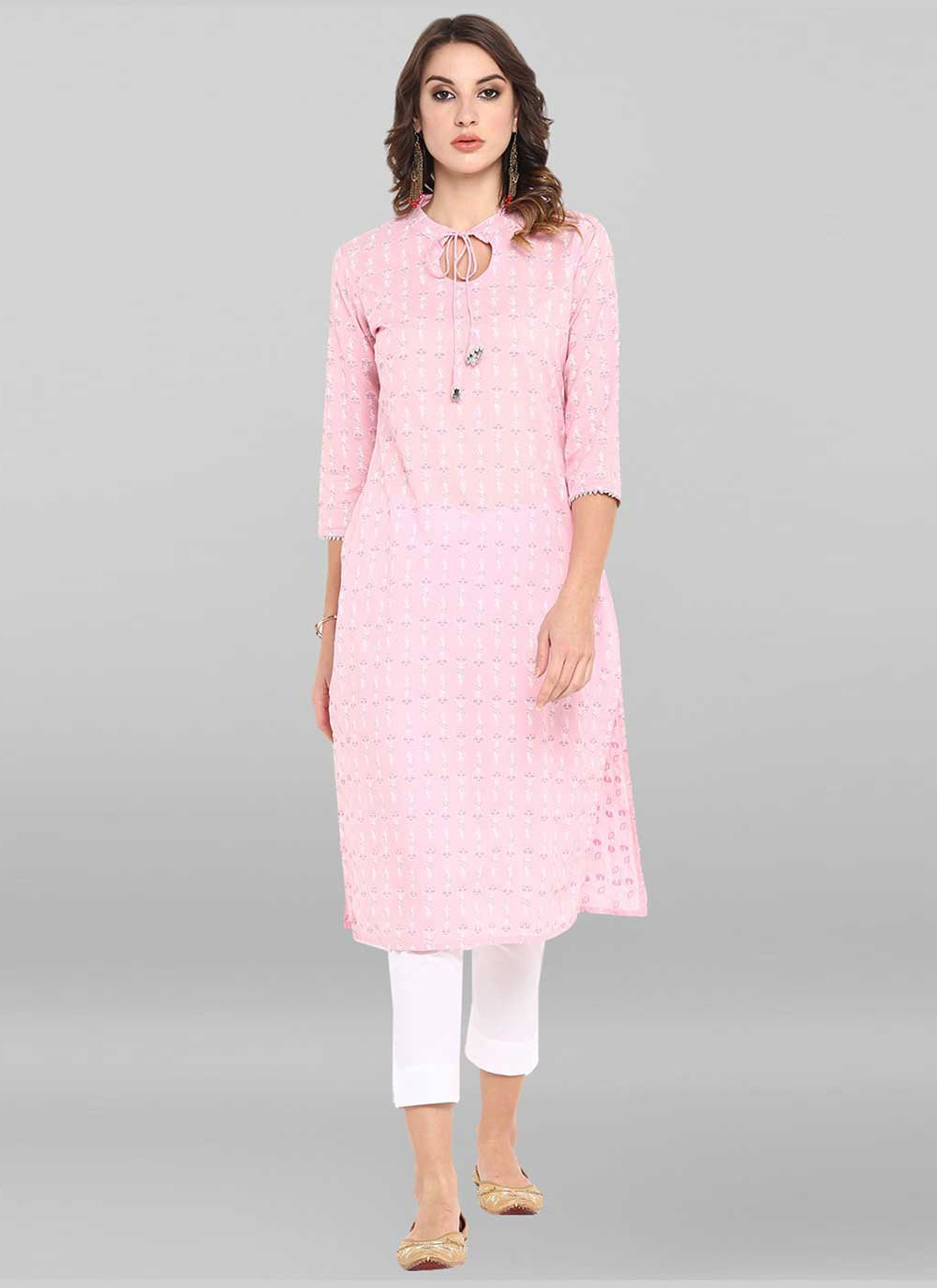 Casual Kurti Cotton Pink Floral Patch Kurtis