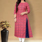 Party Wear Kurti Cotton Pink Foil Print Kurtis