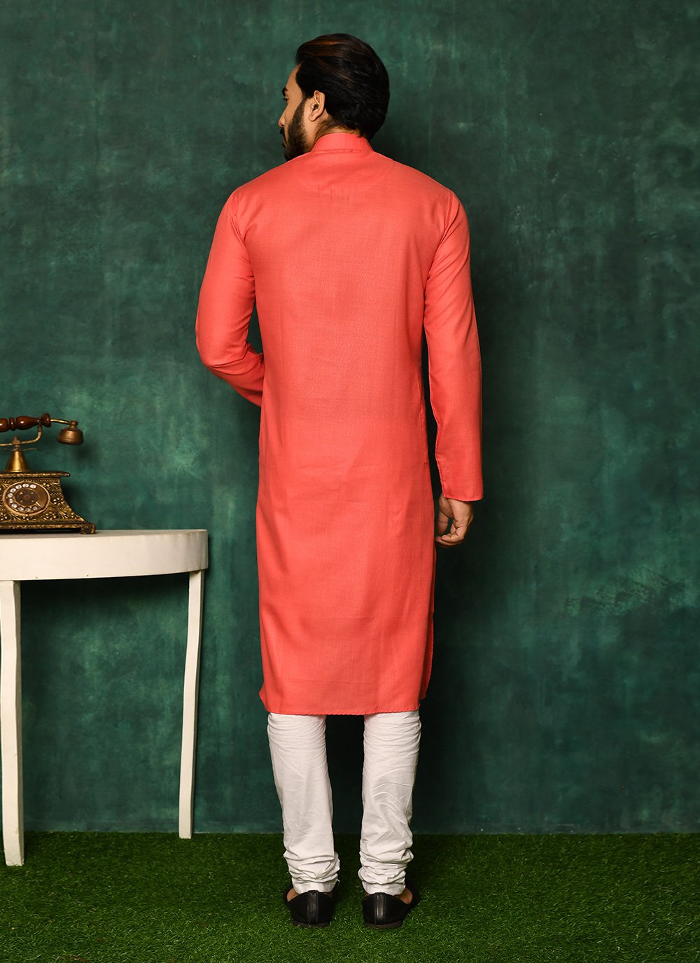 Kurta Pyjama Cotton Pink Plain Mens