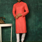 Kurta Pyjama Cotton Pink Plain Mens