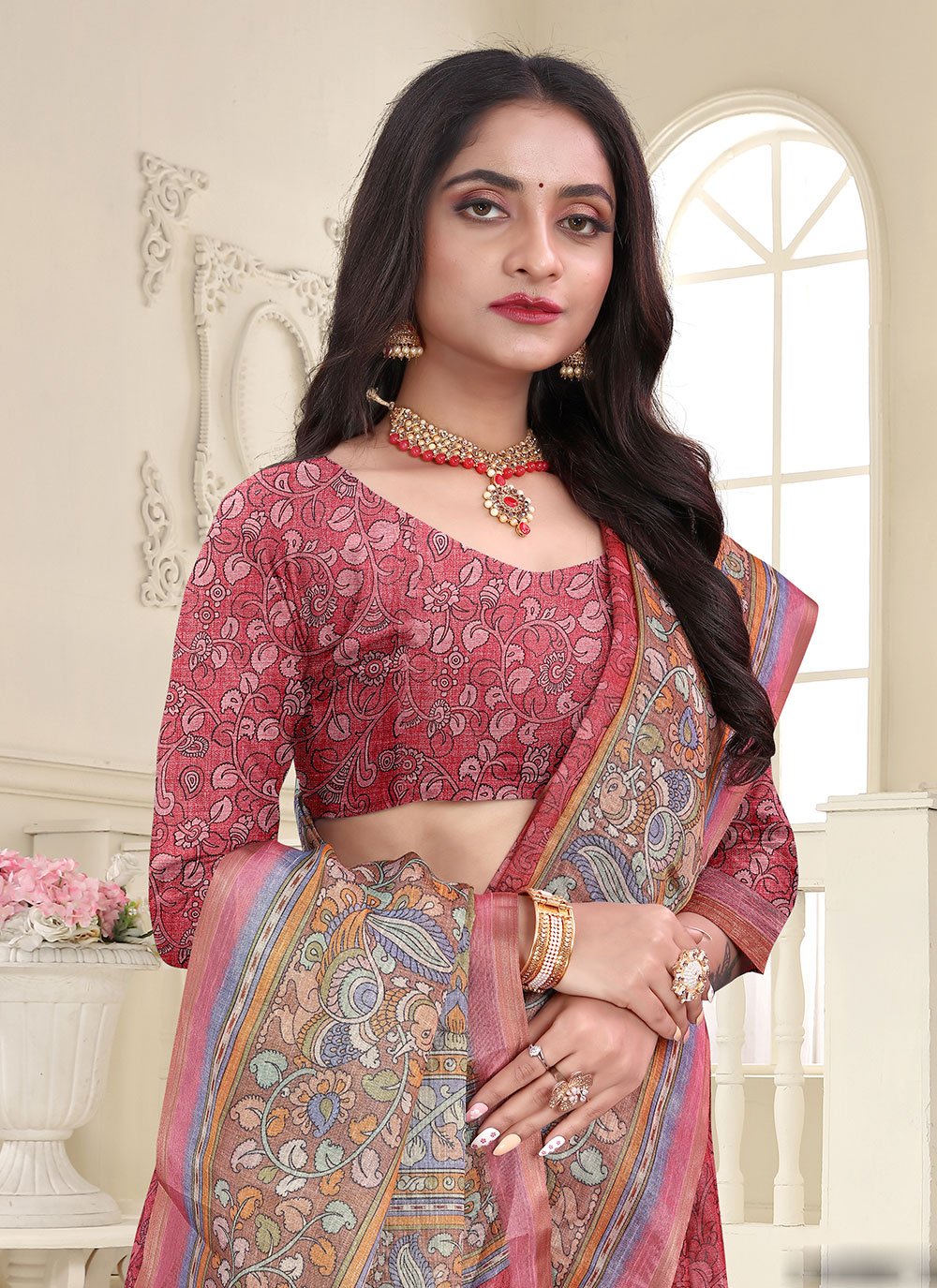 Trendy Saree Cotton Silk Pink Digital Print Saree