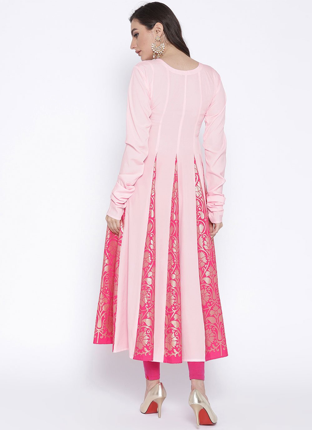 Floor Length Kurti Crepe Silk Pink Print Kurtis