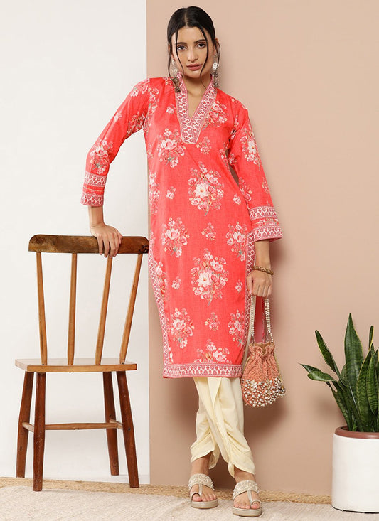 Party Wear Kurti Crepe Silk Pink Print Kurtis