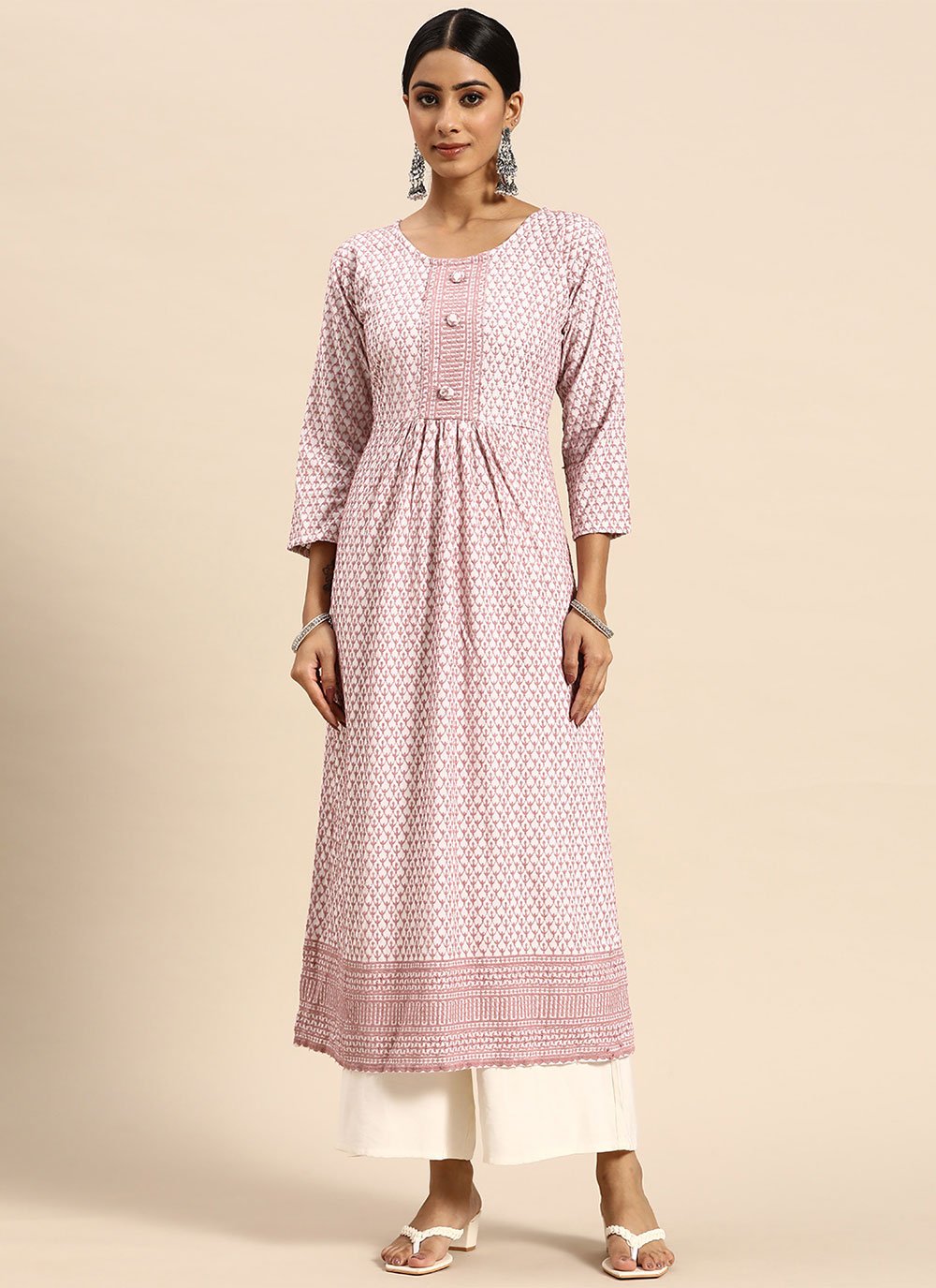 Designer Kurti Rayon Viscose Pink Embroidered Kurtis