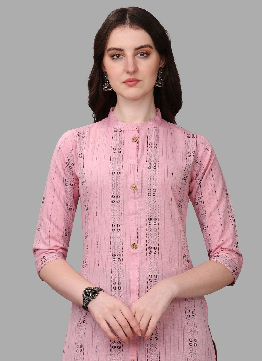 Designer Kurti Cotton Pink Weaving Kurtis