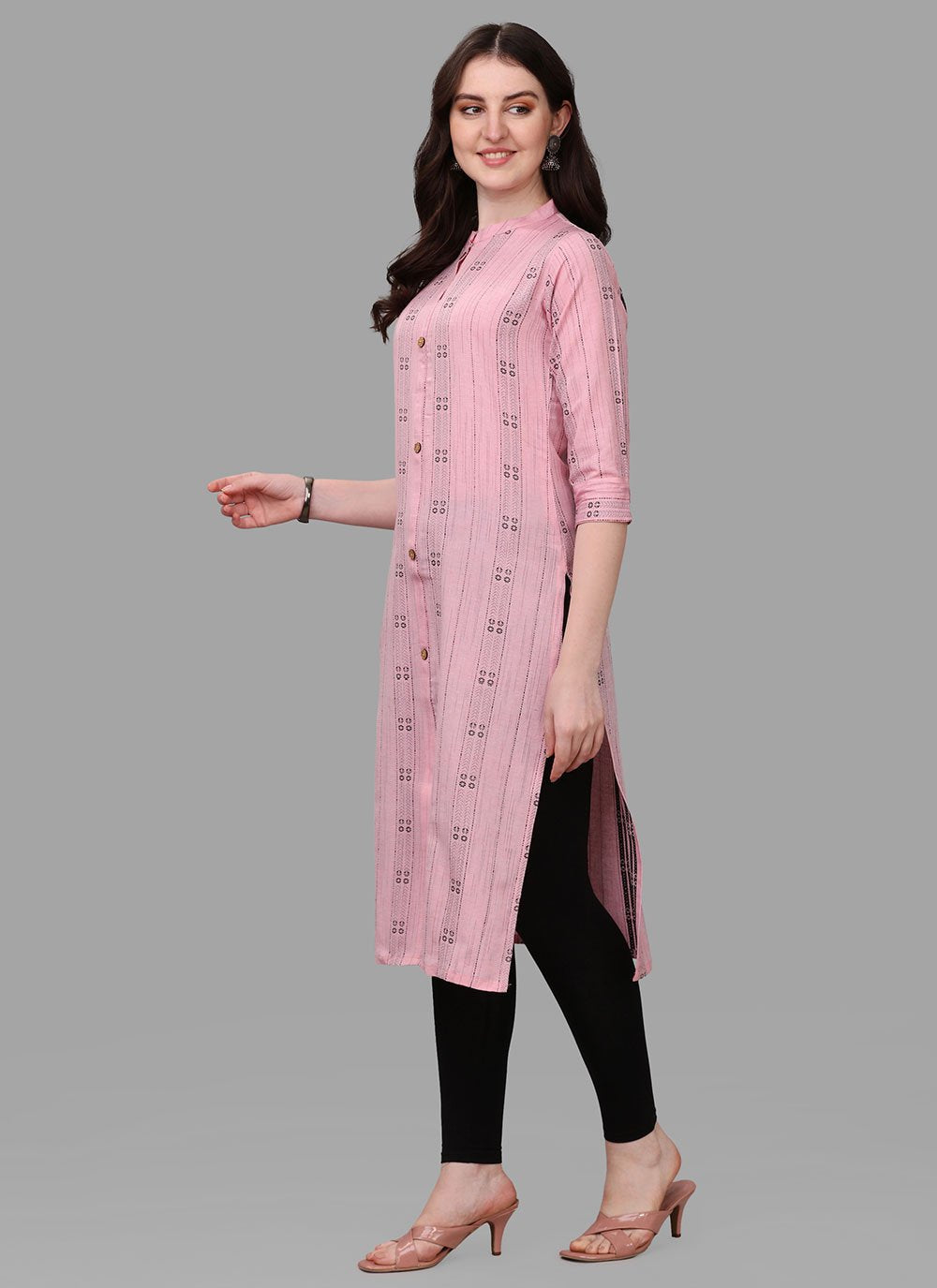 Designer Kurti Cotton Pink Weaving Kurtis