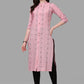 Designer Kurti Cotton Pink Weaving Kurtis