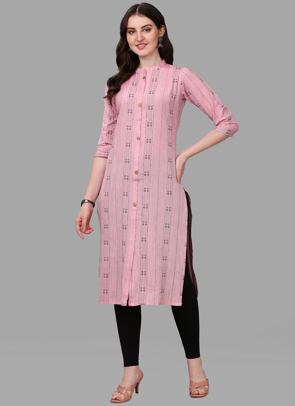 Designer Kurti Cotton Pink Weaving Kurtis