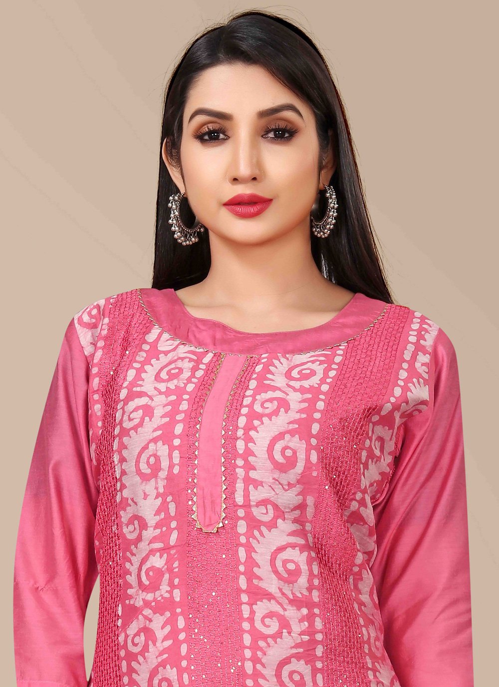 Designer Kurti Chanderi Pink Embroidered Kurtis