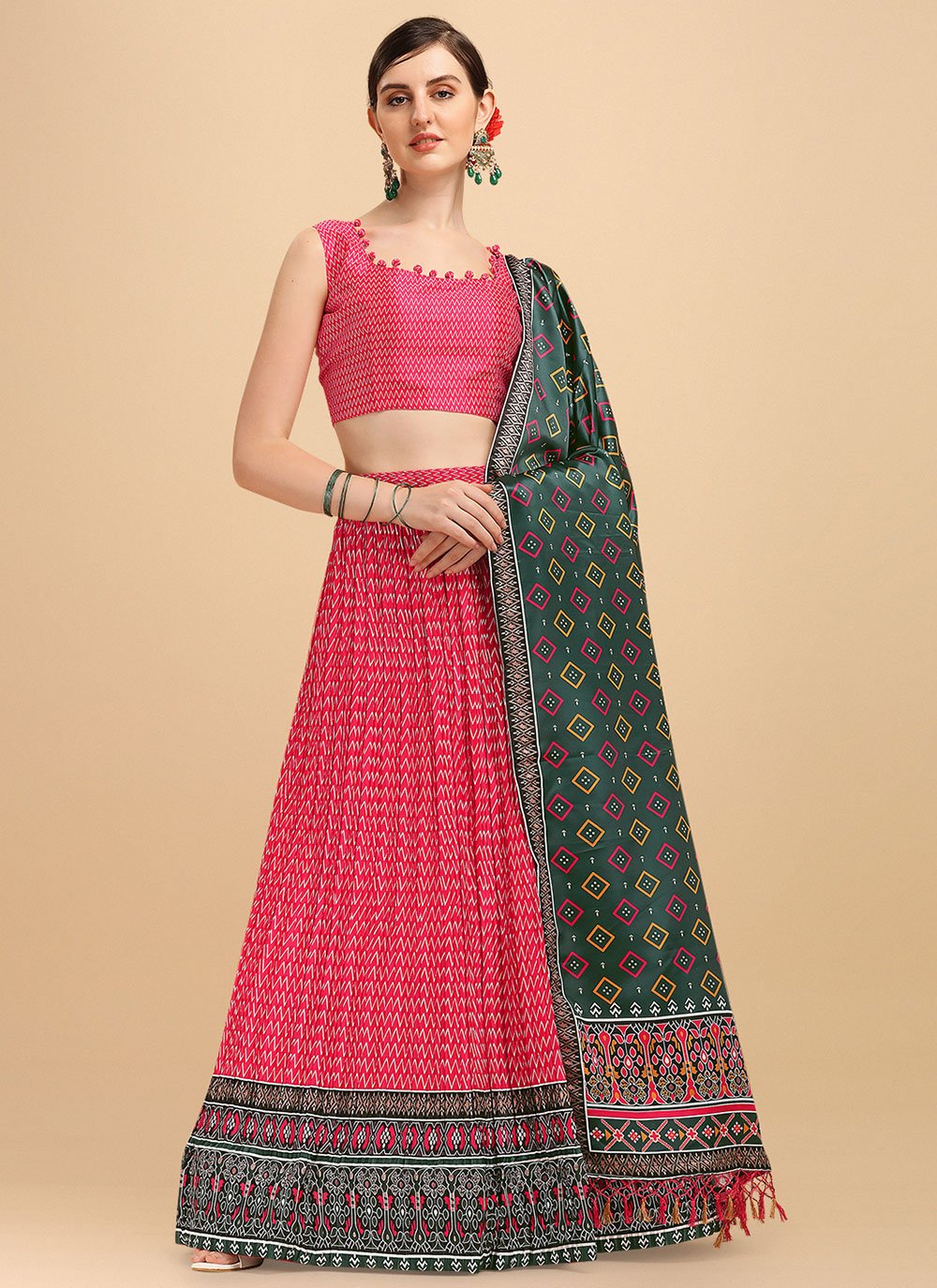 A Line Lehenga Satin Pink Digital Print Lehenga Choli