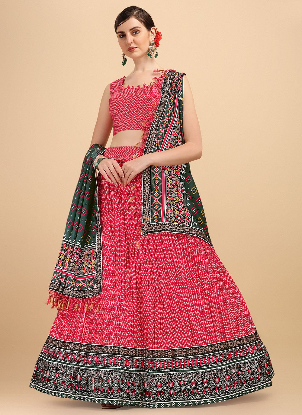 A Line Lehenga Satin Pink Digital Print Lehenga Choli