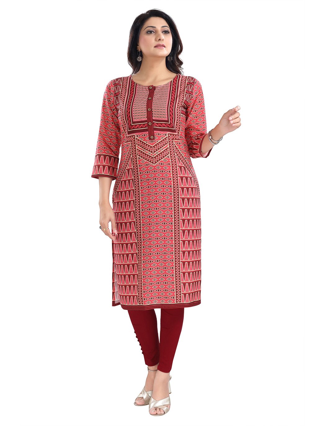 Designer Kurti Blended Cotton Pink Digital Print Kurtis