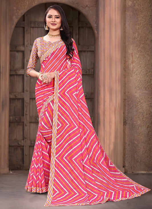 Classic Weight Less Pink Digital Print Saree