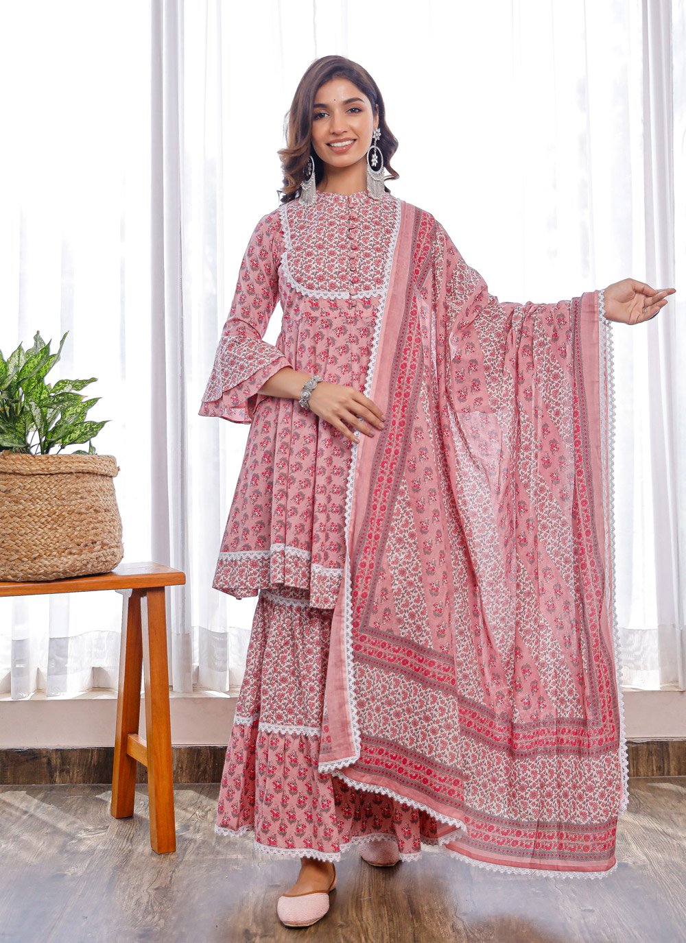 Sharara Set Cotton Pink Digital Print Salwar Kameez