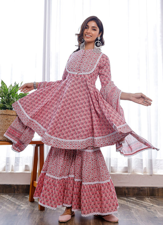 Sharara Set Cotton Pink Digital Print Salwar Kameez