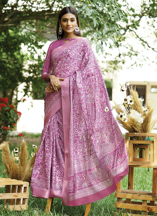 Trendy Saree Silk Pink Digital Print Saree